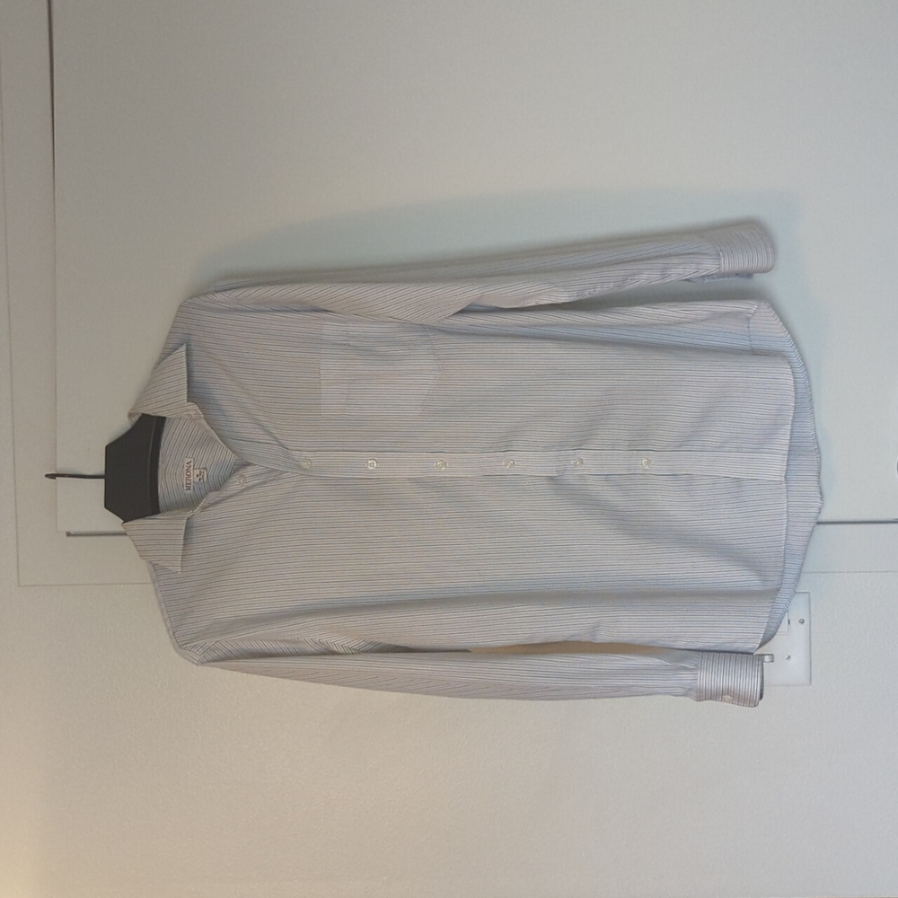 Merona classic fit striped gray button down shirt, medium